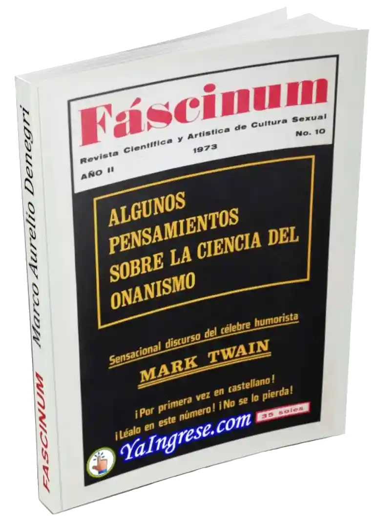 Portada de Revista Fáscinum N° 10 de 1973 con discurso de Mark Twain sobre la ciencia del onanismo - Imagen por YaIngrese.com