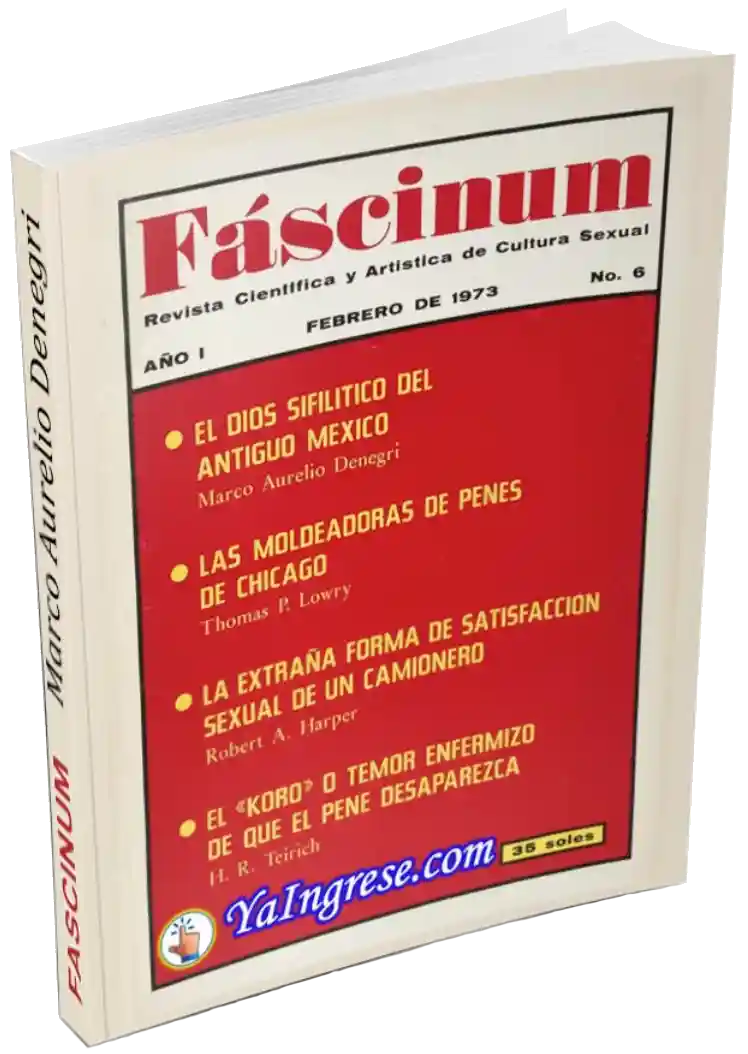 Portada de Revista Fáscinum N° 6 de febrero 1973 con artículos sobre el dios sifilítico y síndrome Koro - Imagen por YaIngrese.com
